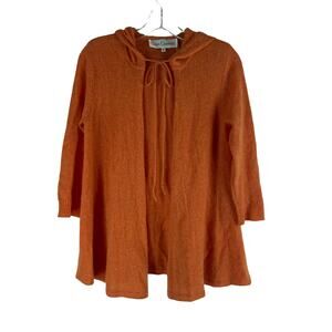 Sara Campbell Cashmere Hooded Cardigan Orange Front Tie Size M